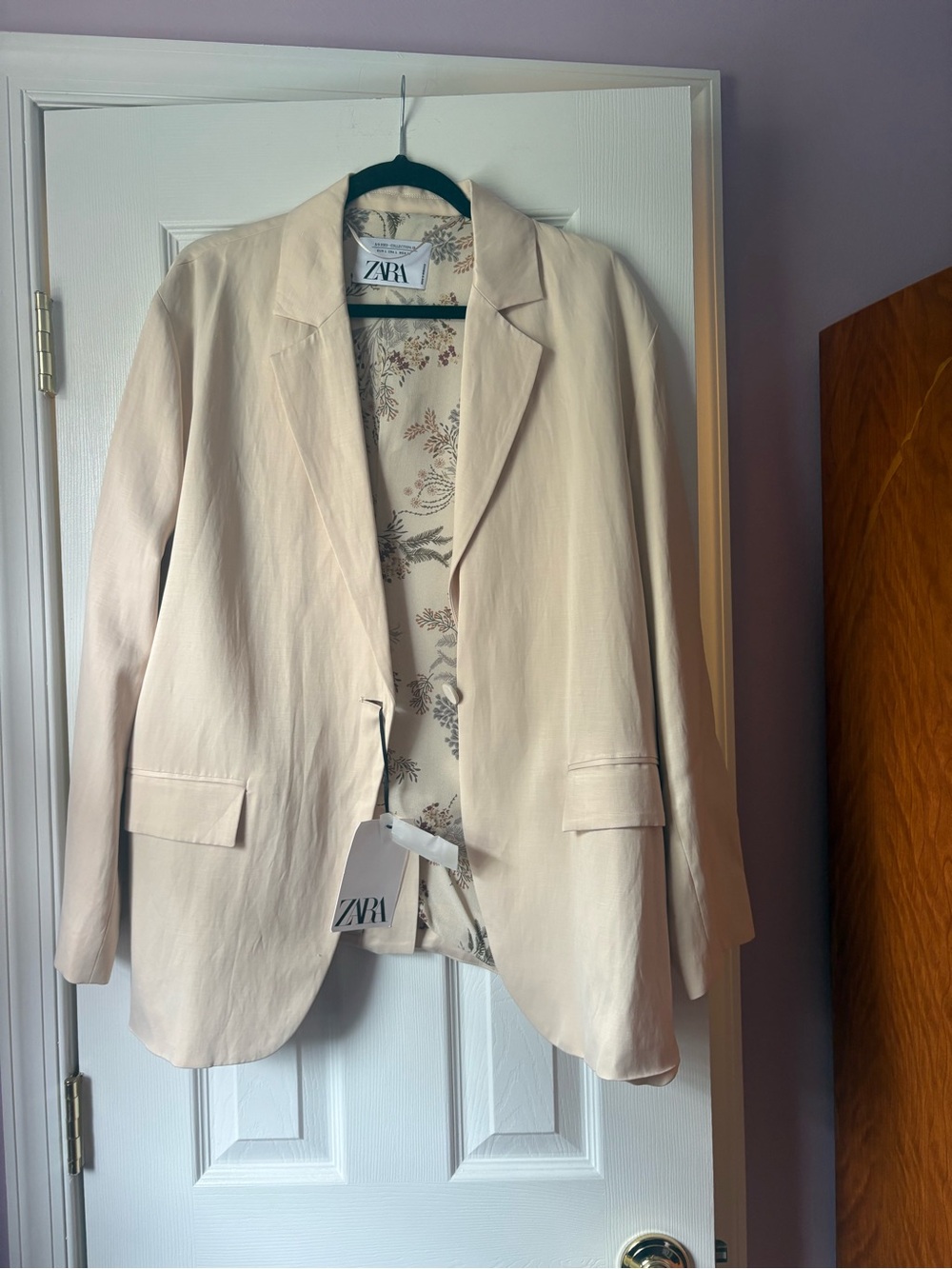 Zara Soft Cream Women's Tailored Blazer with Floral Lining and build- in vest.
